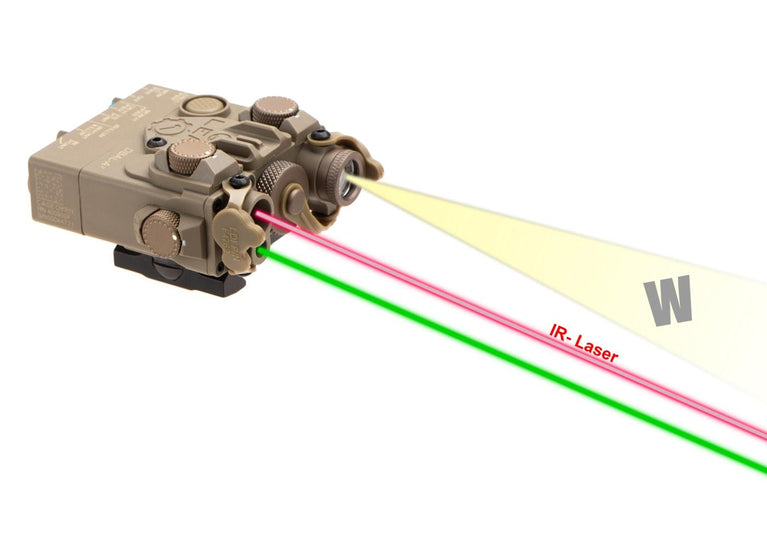 AN/PEQ DBAL-A2 CON TORCIA E PUNTATORE LASER VERDE+IR DARK EARTH ELEMENT