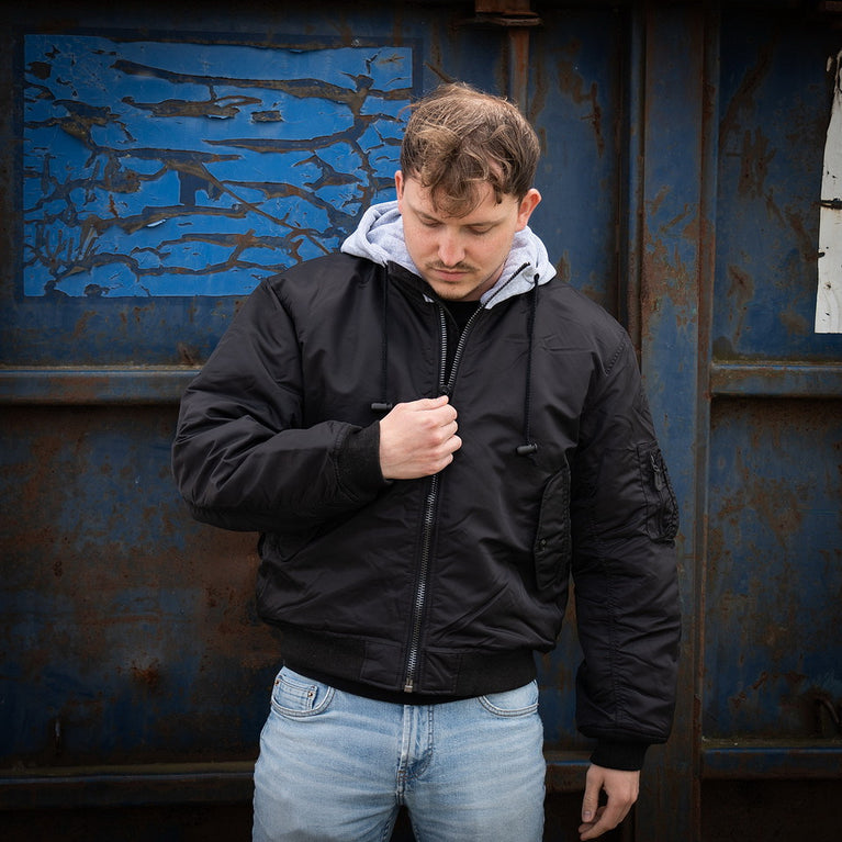 GIACCA BOMBER MA-1 CON CAPPUCCIO NERA FOSTEX