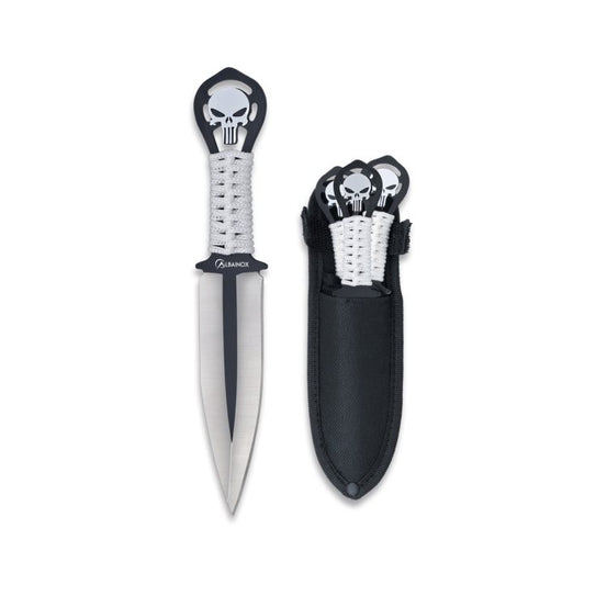 SET DA 3 COLTELLI DA LANCIO NERI CON TESCHIO ALBAINOX