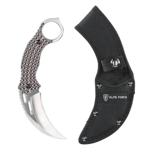 COLTELLO KARAMBIT EF715 A LAMA FISSA CON MANICO IN COLORAZIONE ACCIAIO DAMASCATO ELITE FORCE