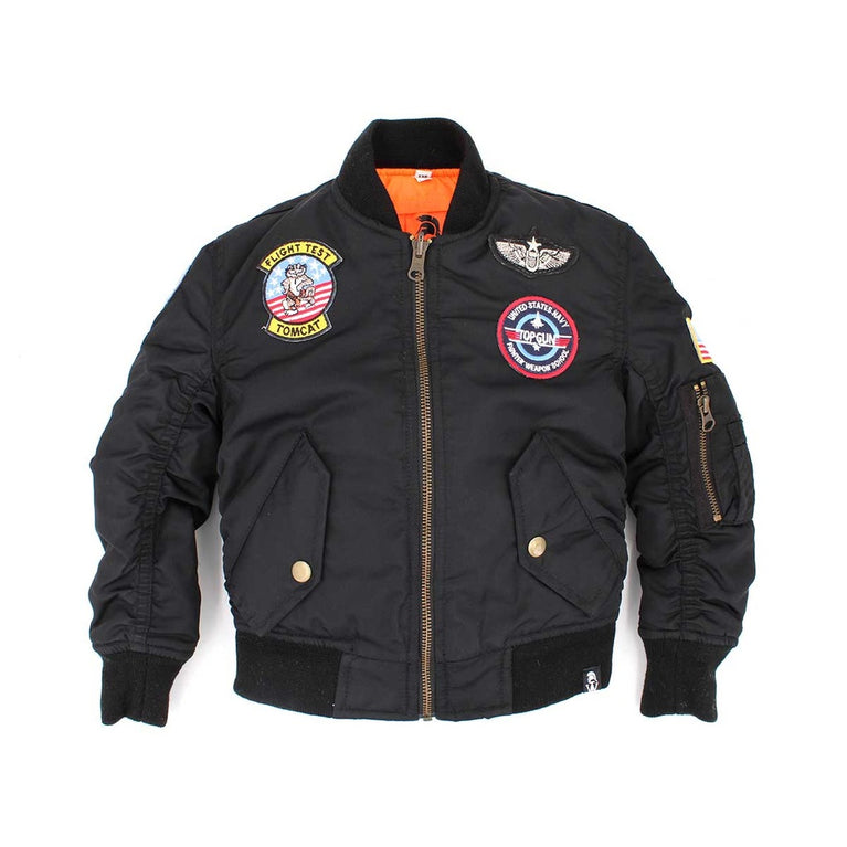 BOMBER PER BAMBINI CON PATCHES AEREONAUTICA NERO IMMORTAL WARRIOR