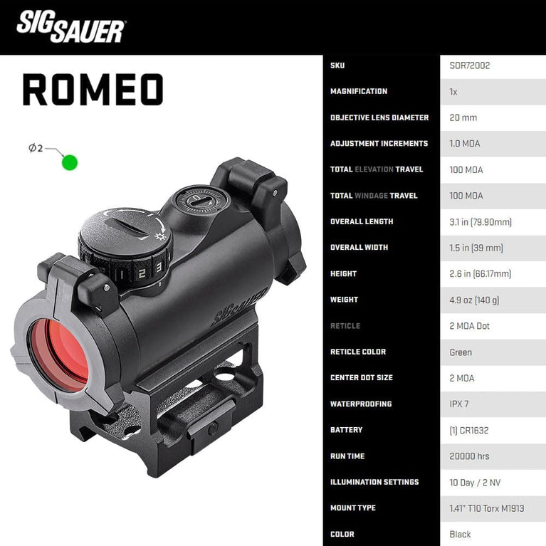 MIRINO GREEN DOT ROMEO-MSR GEN II 1X20MM 2MOA SIG SAUER