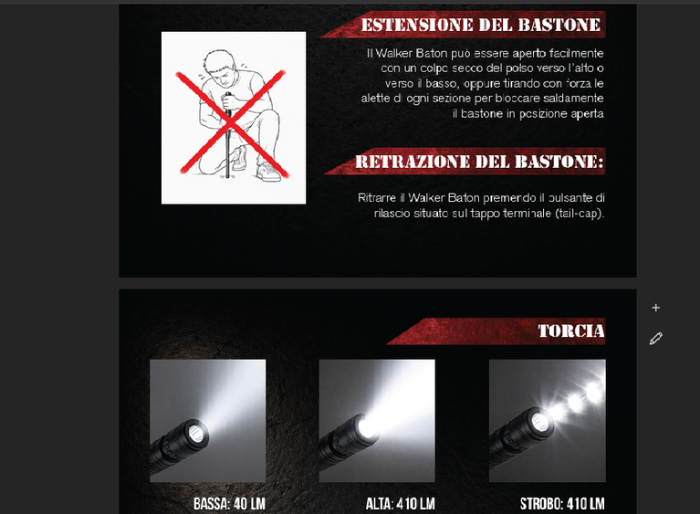 BASTONE TATTICO ESTENSIBILE CON TORCIA 3 IN 1 DIMENSIONE 19" DEFENCE SYSTEM