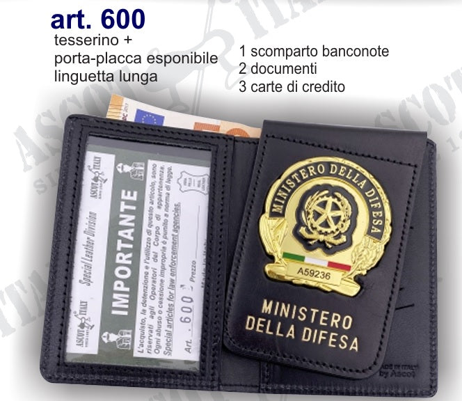 PORTAFOGLIO IN PELLE CON PLACCA RIMOVIBILE MINISTERO DELLA DIFESA ASCOT