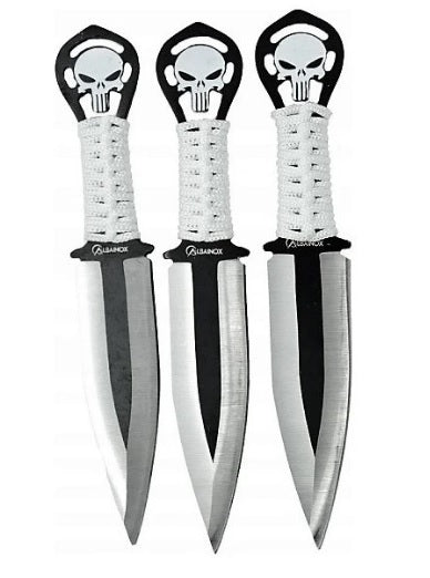 SET DA 3 COLTELLI DA LANCIO NERI CON TESCHIO ALBAINOX