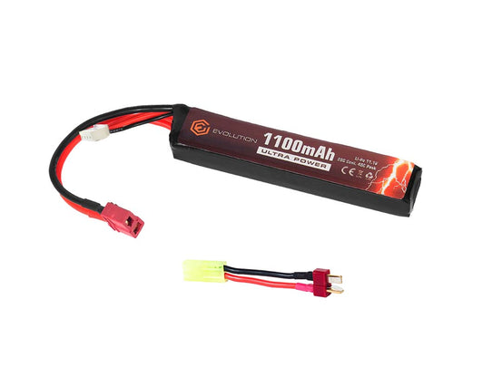 BATTERIA LI-PO ULTRA POWER 11.1V 1100mAh 20C-40C CON CONNETTORE deans E ADATTATORE MINI TAMIYA EVOLUTION
