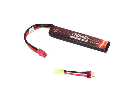 BATTERIA LI-PO STICK 7,4V 1100Mah 20/40C CON CONNETORE DEANS E ADATTATORE MINI TAMIYA EVOLUTION