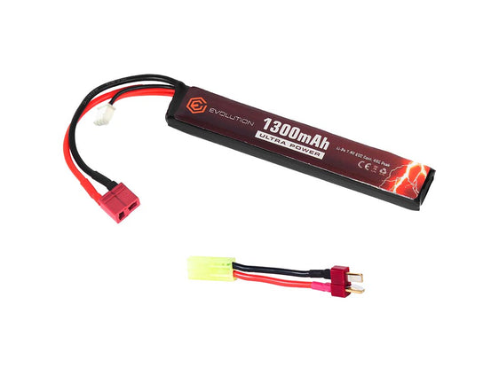 BATTERIA LI-PO 7.4V 1300mAh 20C-40C CON ATTACCO DEANS E ADATTATORE MINI TAMIYA EVOLUTION
