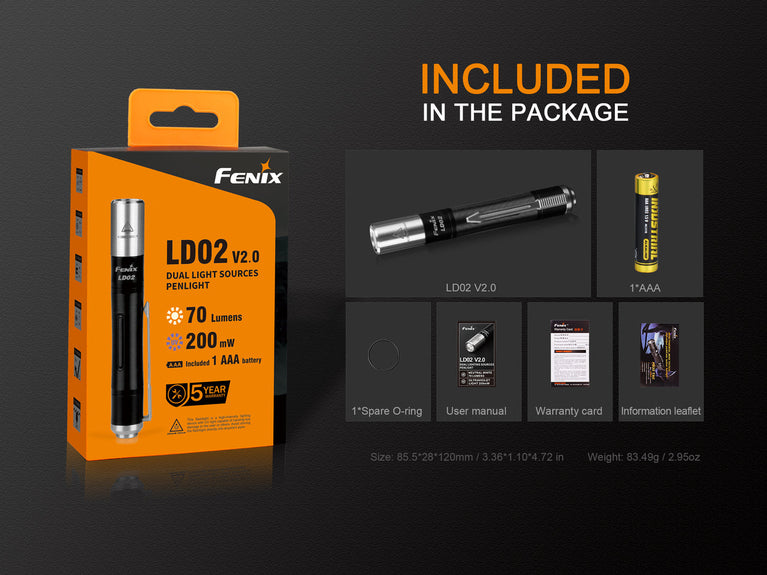TACTICAL PENLIGHT LD02 V2.0 EDC CON ILLUMINATORE UV FENIX