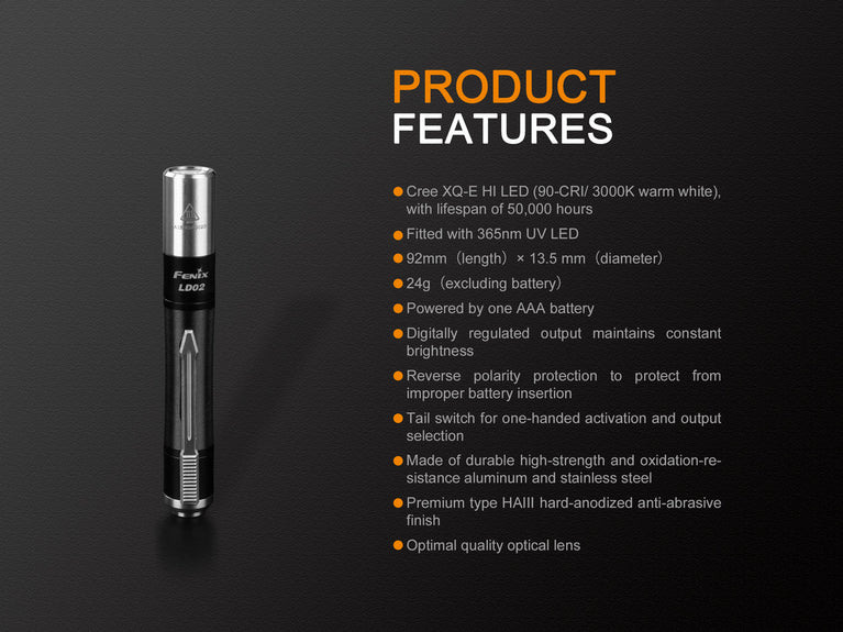 TACTICAL PENLIGHT LD02 V2.0 EDC CON ILLUMINATORE UV FENIX