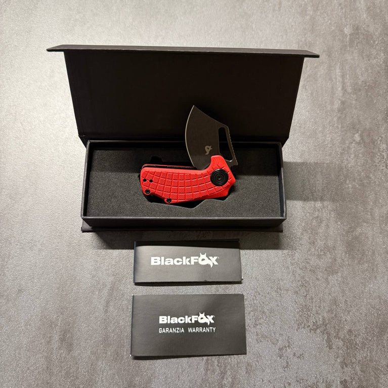 MICRO COLTELLO A LAMA PIEGHEVOLE PUCK CON IMPUGNATURA G10 ROSSA BLACK FOX