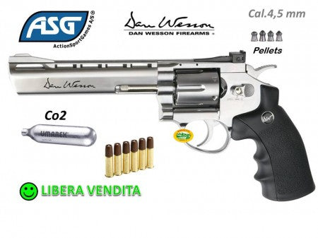 REVOLVER A PIOMBINI CON CANNA INOX DA 6'' Cal. 4,5 <7,5J DAN WESSON ASG