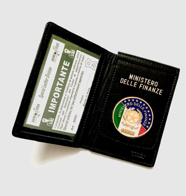 PORTAFOGLIO MINISTERO DELLE FINANZE IN PELLE CON PLACCA E SCRITTA SUPERIORE ASCOT