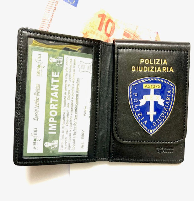 PORTAFOGLIO POLIZIA GIUDIZIARIA IN PELLE CON PLACCA BLU SCRITTA SUPERIORE ASCOT