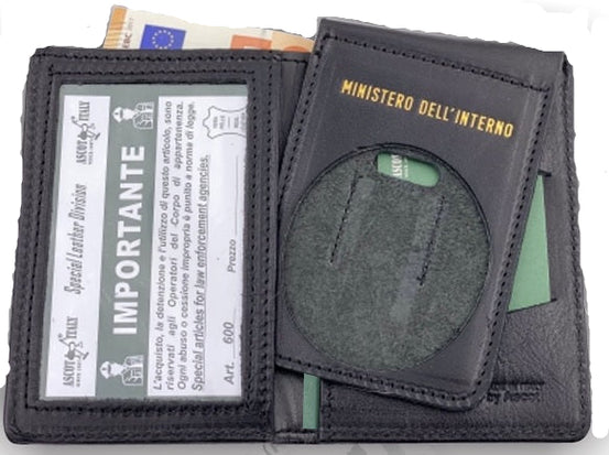 PORTAFOGLIO IN PELLE CON PORTA PLACCA ESPONIBILE VIGILI DEL FUOCO ASCOT