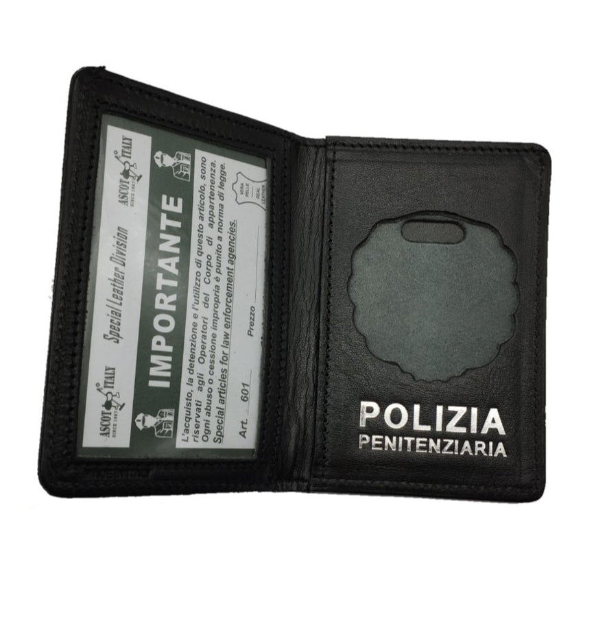 PORTAFOGLIO IN PELLE CON PLACCA ARGENTATA POLIZIA PENITENZIARIA ASCOT