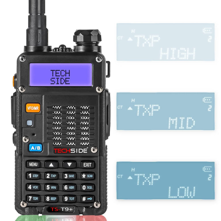 Radio TS-T9+ Radio Tri-Power 8W Vhf/Uhf Premium + Auricolare TSAU e Antenna ad alto guadagno TECHSIDE