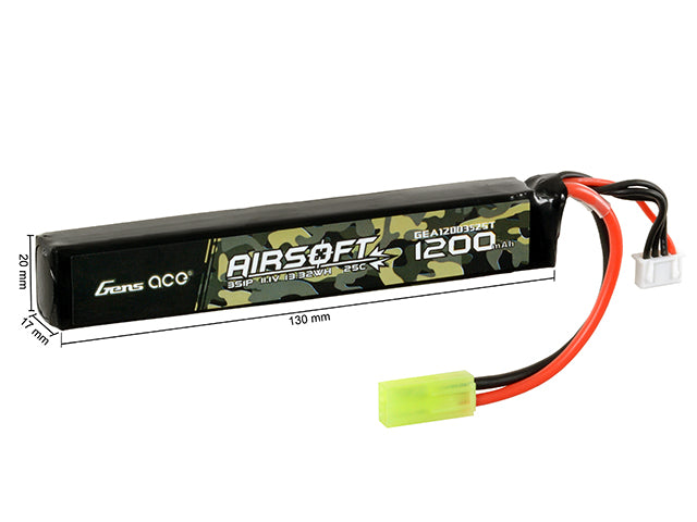 BATTERIA LIPO 1200mAh 3S1P 11.1V 25C CON ATTACCO MINI TAMIYA GENS ACE