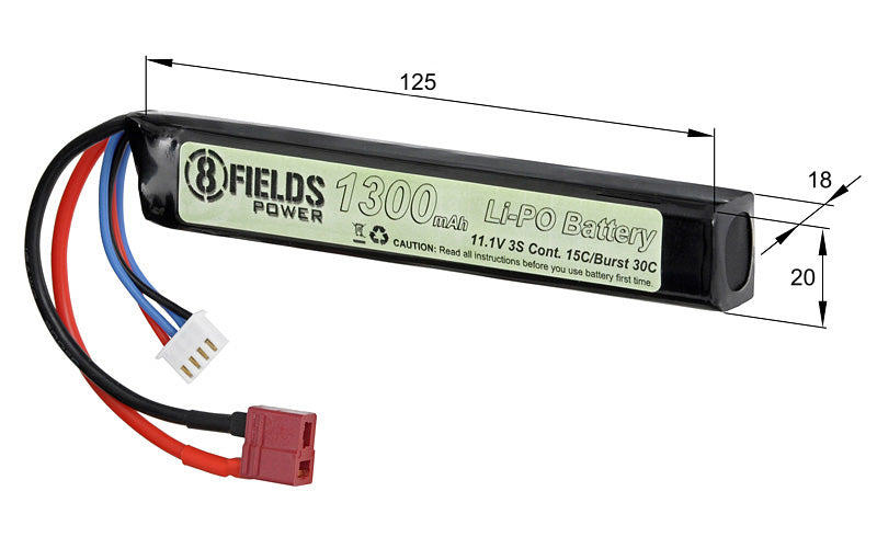BATTERIA LI-PO 1300mAh 11,1V 15/30C T-PLUG 8FIELDS