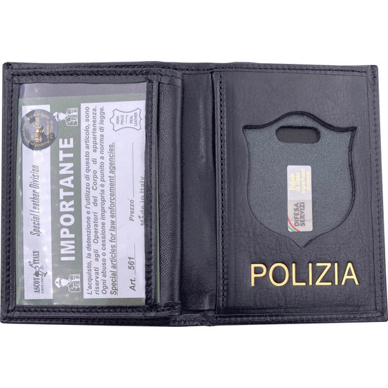 Portafoglio POLIZIA DI STATO In Pelle BLU Con Alloggio Placca Ascot
