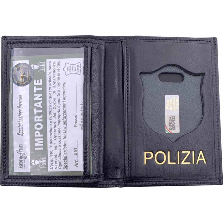 Portafoglio POLIZIA DI STATO In Pelle BLU Con Alloggio Placca Ascot