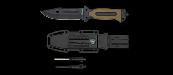 COLTELLO SURVIVAL COLOR CACHI CON LAMA DA 16cm E FODERO