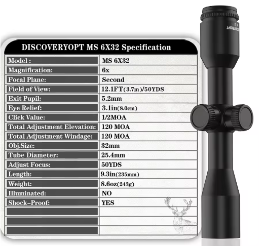 OTTICA MS 6X32 TUBO 1" ANELLI 11 mm DISCOVERY OPTICS