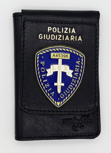 PORTAFOGLIO POLIZIA GIUDIZIARIA IN PELLE CON PLACCA BLU SCRITTA SUPERIORE ASCOT