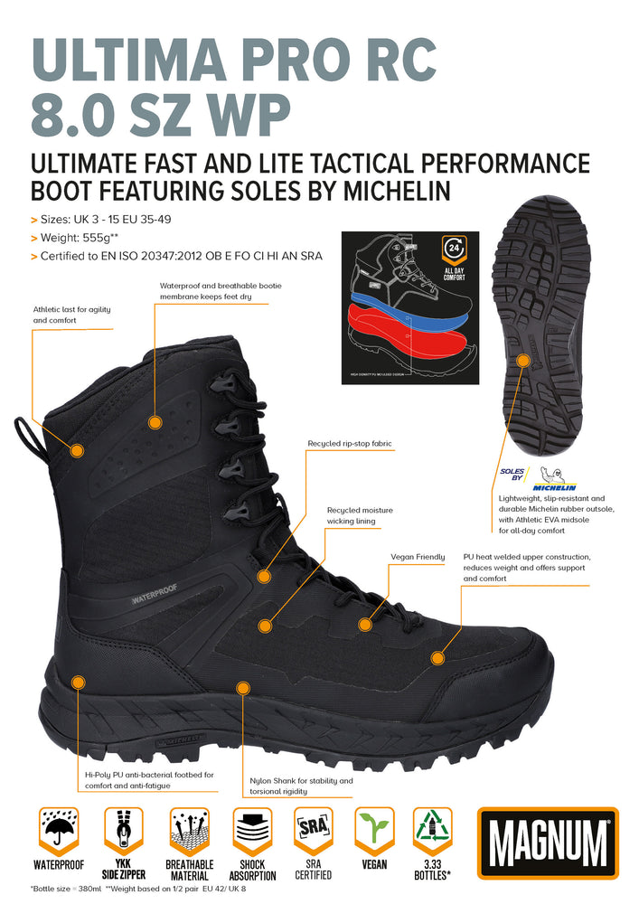 ANFIBIO ULTIMA PRO RC 8.0 CON ZIP LATERALE COLORE NERO MAGNUM