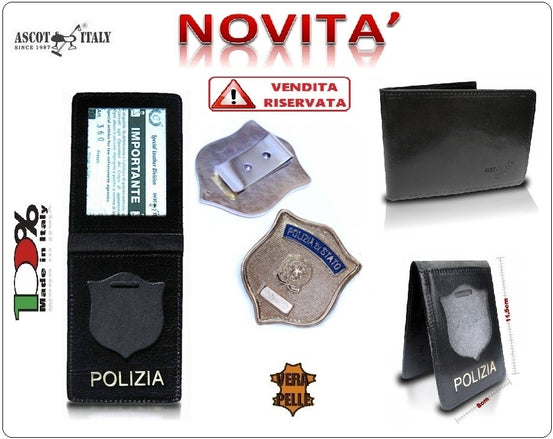 PORTAFOGLIO POLIZIA DI STATO CON PORTA PLACCA PELLE ASCOT