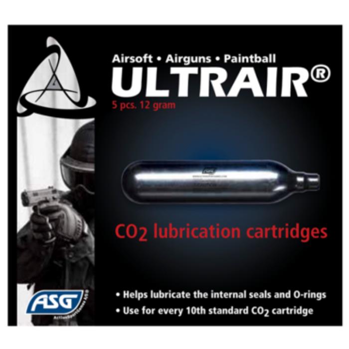 CONFEZIONE DA 5 BOMBOLETTE DI CO2 CON LUBRIFICANTE DA 12gr ULTRAIR ASG