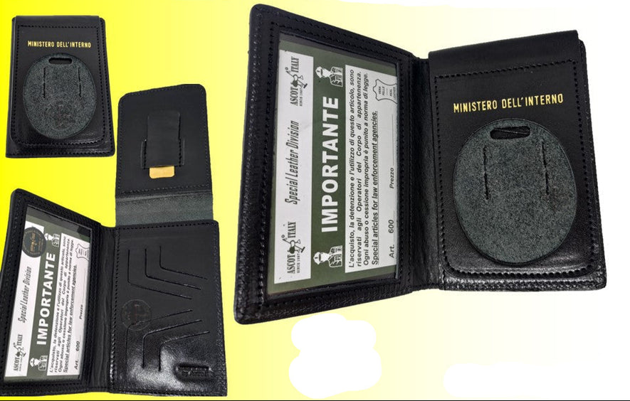 PORTAFOGLIO IN PELLE CON PORTA PLACCA ESPONIBILE VIGILI DEL FUOCO ASCOT