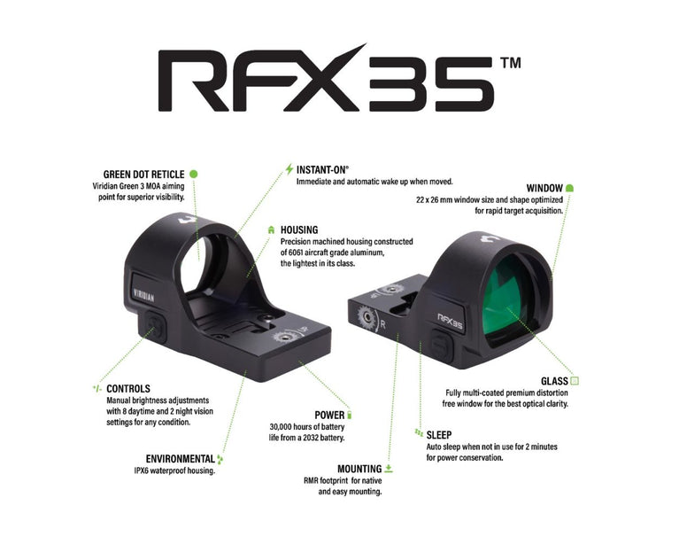 MIRINO REFLEX PER PISTOLE RFX35 1X22 M.GREEN DOT RMR MOUNT VIRIDIAN