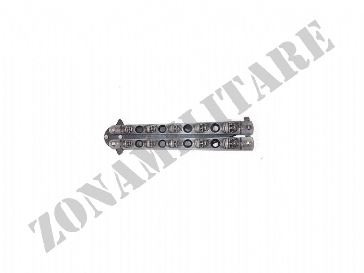 Coltello A Farfalla Richiudibile Teschi Grigio 10 Cm