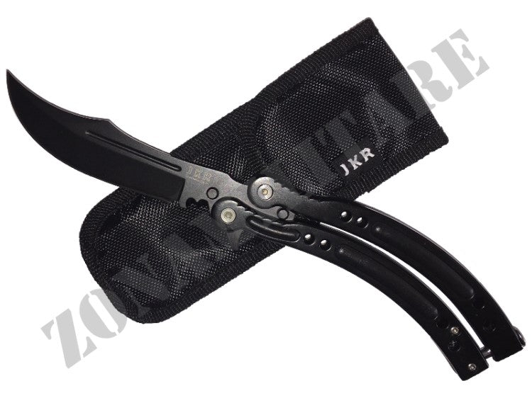 Coltello Butterfly Colore Nero Lama E Manico Ricurvo