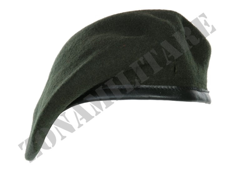 Basco Militare Colorazione Verde Con Bordino In Pelle