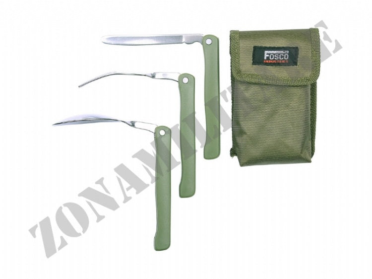 Kit Posate Pieghevoli Per Outdoor Con Fodero Verde Fosco