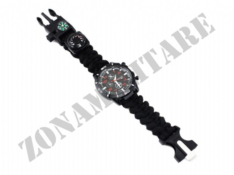Orologio Multi Funzionale Paracord Survival Accessoriato Nero