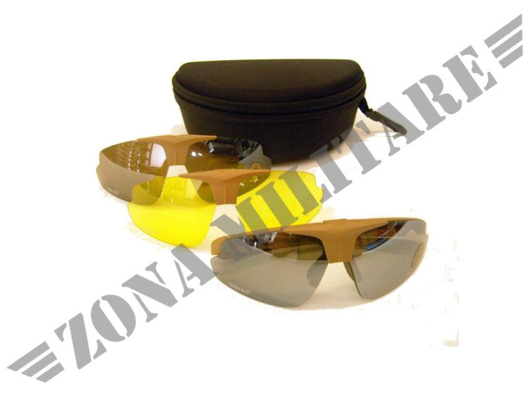 OCCHIALE TACTICAL TAN 3 LENTI ANTI APPANNAMENTO WOSPORT