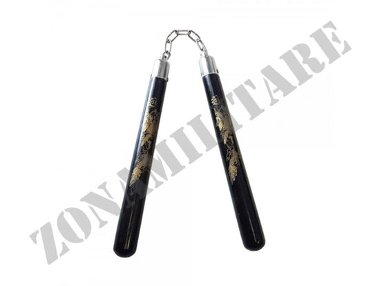 Nunchaku In Legno Nero Con Manici A Decorazioni Dragone