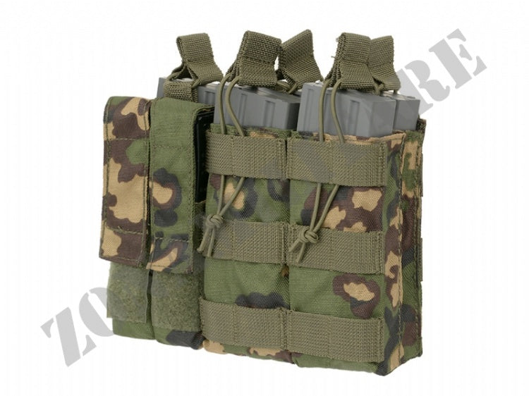 Triple 5.56 Mag/Pistol Pouch Panel Woodland Color 8 Fields