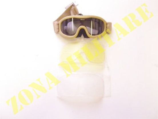 Occhialone Protettivo Tipo Carrista 3 Lenti Tan