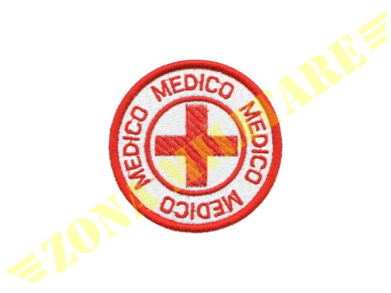 Patch Ricamata Medica Tonda Su Tessuto Bianco