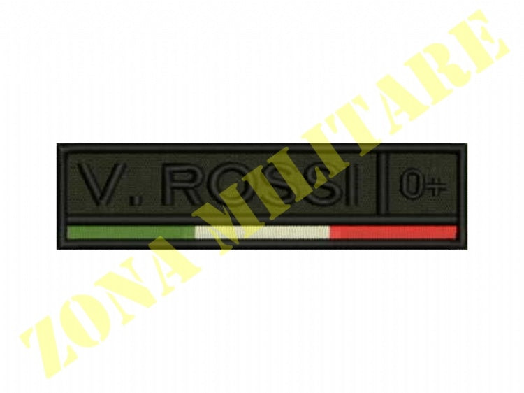 Patch Ricamata Con Nome Bandiera E Gruppo Sanguigno