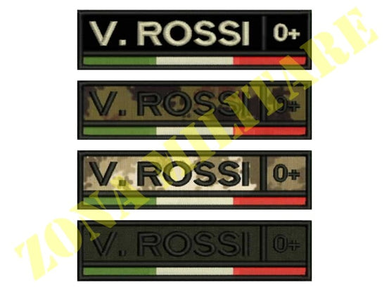 Patch Ricamata Con Nome Bandiera E Gruppo Sanguigno