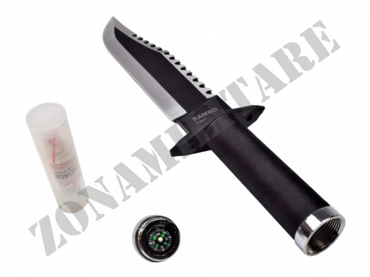 COLTELLO DA CACCIA RAMBO II CON KIT DI SOPRAVVIVENZA NEL MANICO