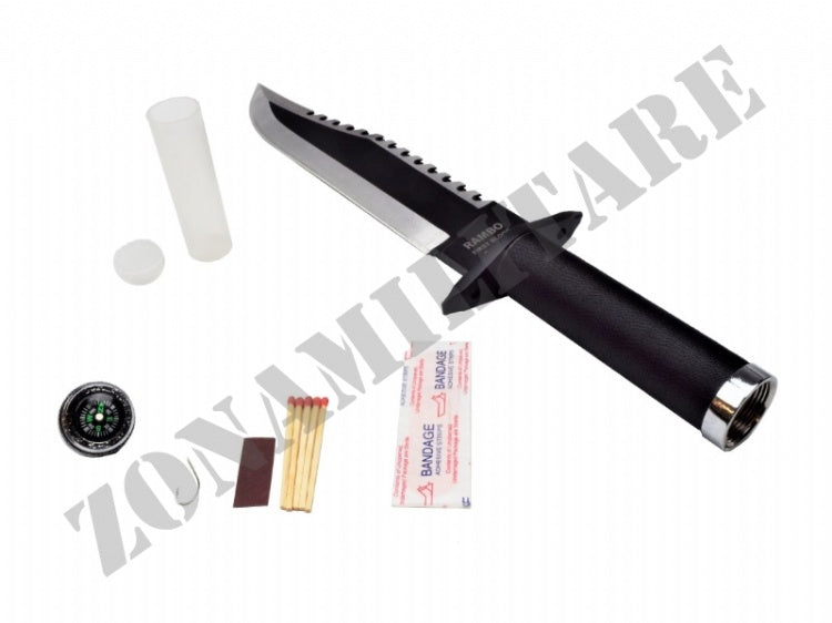 COLTELLO DA CACCIA RAMBO II CON KIT DI SOPRAVVIVENZA NEL MANICO