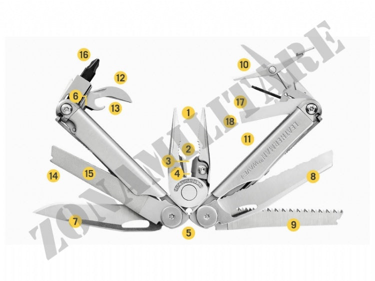 Multifunzione Wave Plus Steel 18 Utensili Leatherman
