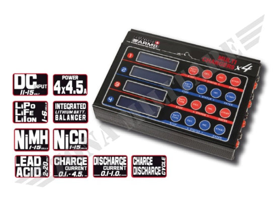 Carica Batterie Professionale Swiss Arms 4 Vie