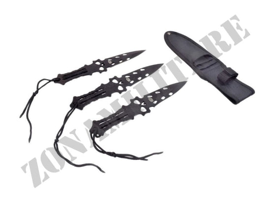 Set 3 Coltelli Da Lancio A Forma Teschio Con Fodero Nero Sck